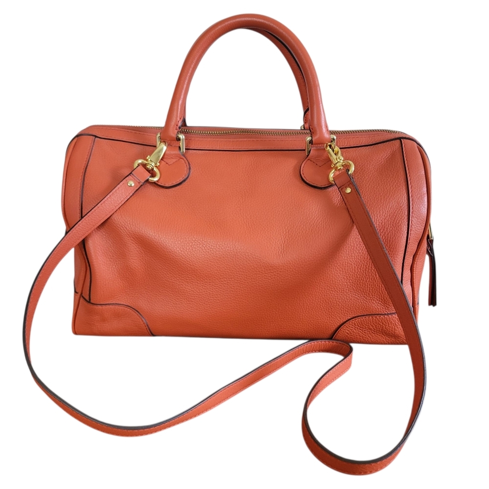 Banana Republic Evan Satchel Bag Orange Leather Shell Shoulder Strap